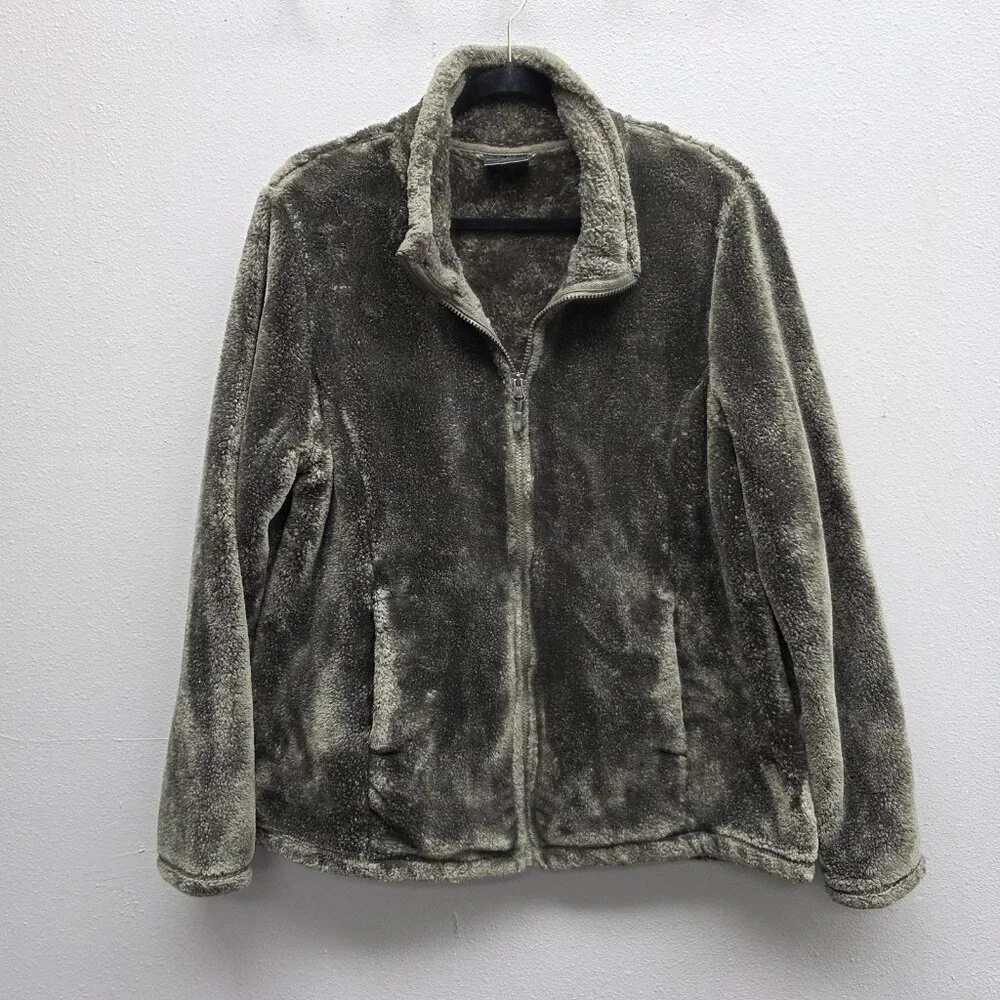 32 Degrees Heat Jacket Mens XL Gray Full Zip Fleece Faux Fur Plush Warm Pockets